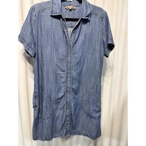 Lila P Denim Short Dress Women’s Medium Chambray Short Sleeve Snap Front ￼￼